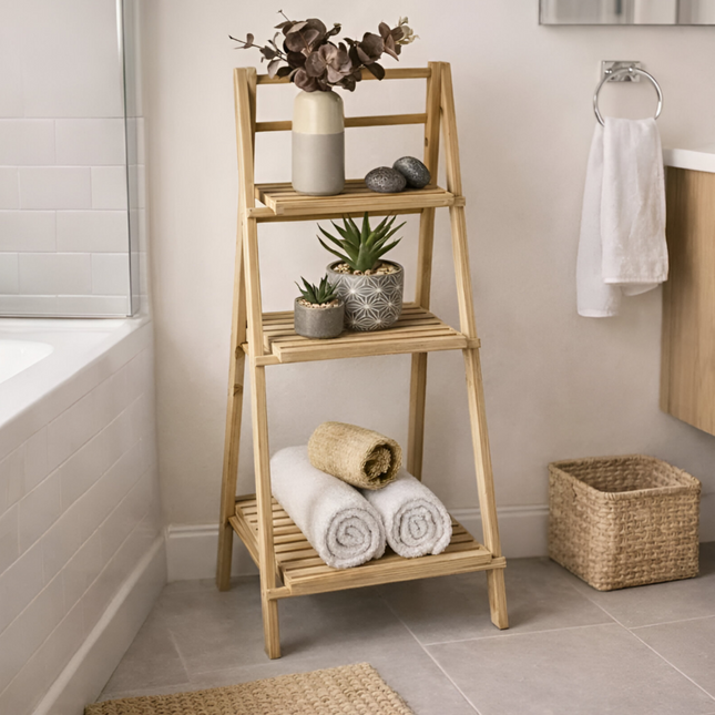 Wooden Folding Ladder Shelf 3 Tier