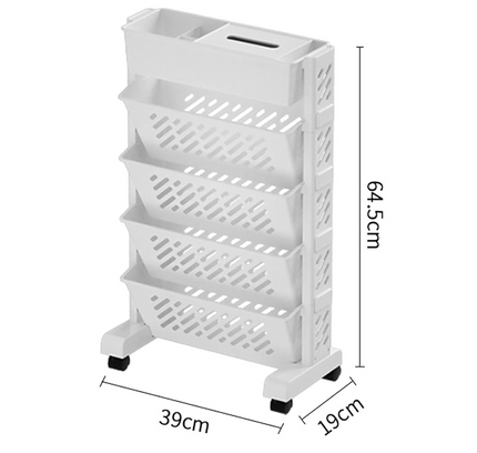 Multilayer Book Shelf with Wheels 4 Tier