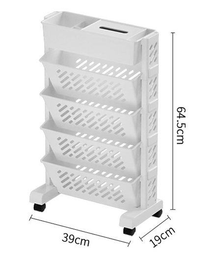 رف كتب متعدد الطبقات مع عجلات 4 طبقات