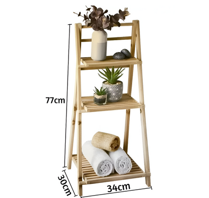 Wooden Folding Ladder Shelf 3 Tier