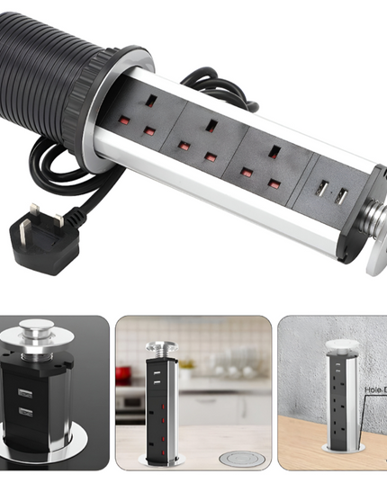 Pop up Extension cord 3 socket with 2usb port