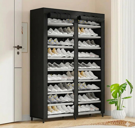 Double Row Portable Fabric Cover Shoe Rack 10 Layer