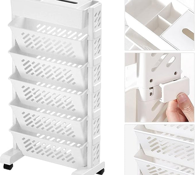 Multilayer Book Shelf with Wheels 5 Tier