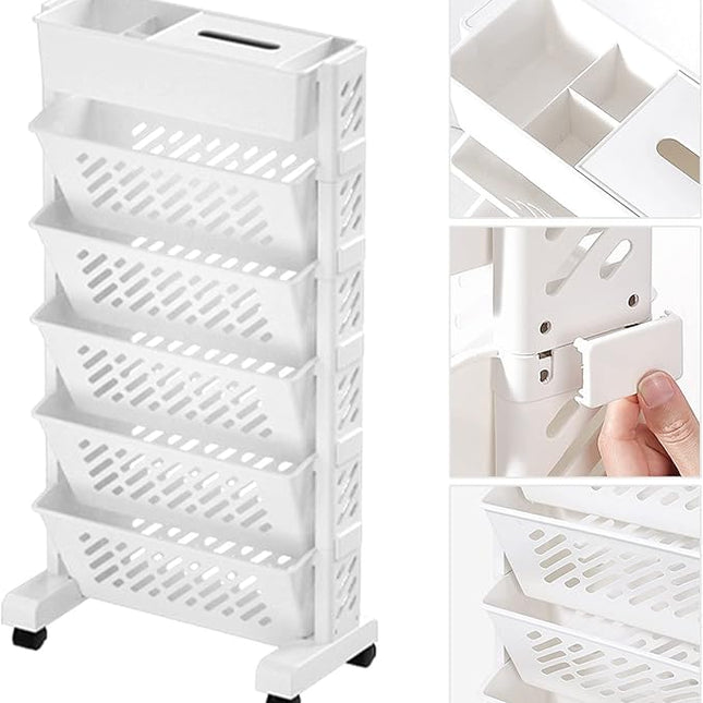 رف كتب متعدد الطبقات مع عجلات 5 طبقات