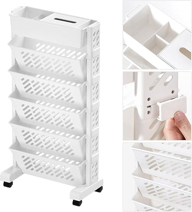 Multilayer Book Shelf with Wheels 5 Tier