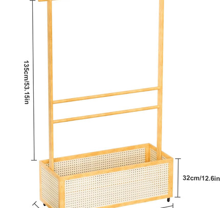 Bamboo Clothes Rack with Basket