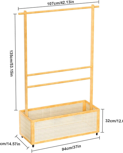 Bamboo Clothes Rack with Basket