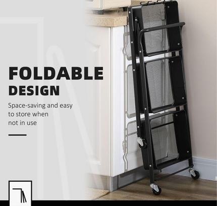 عربة تخزين قابلة للطي بثلاث طبقات مع عجلات