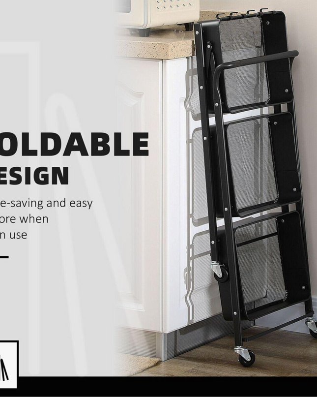 3 Tier Foldable Storage Trolley with Wheels