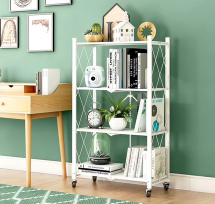 رف تخزين مطبخ قابل للطي مكون من 4 طبقات - أبيض