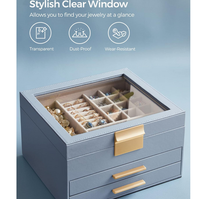 Jewelry Storage Box Organizer with 2 Drawers