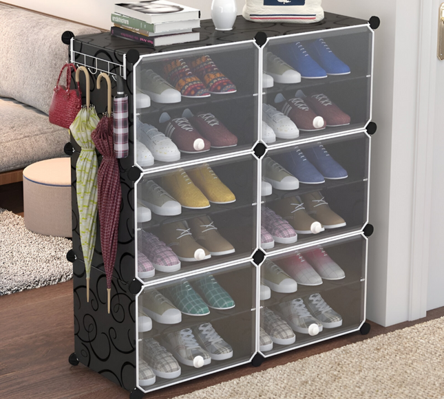 رف أحذية مكون من عمودين و6 طبقات و6 أبواب