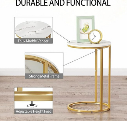 Marble C Shaped Sofa Side Table