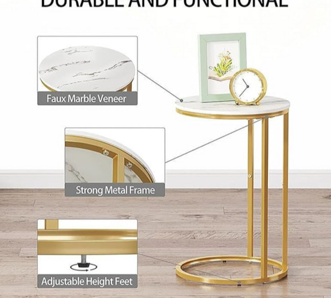 Marble C Shaped Sofa Side Table