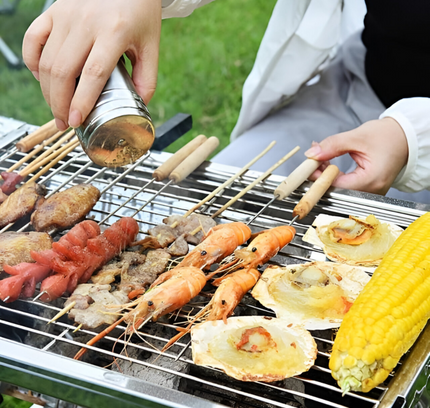 شواية شواء محمولة قابلة للطي بسطح من الفولاذ المقاوم للصدأ