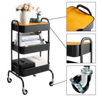 3-Tier Metal Storage Rack With Wooden Base