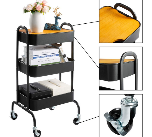 3-Tier Metal Storage Rack With Wooden Base