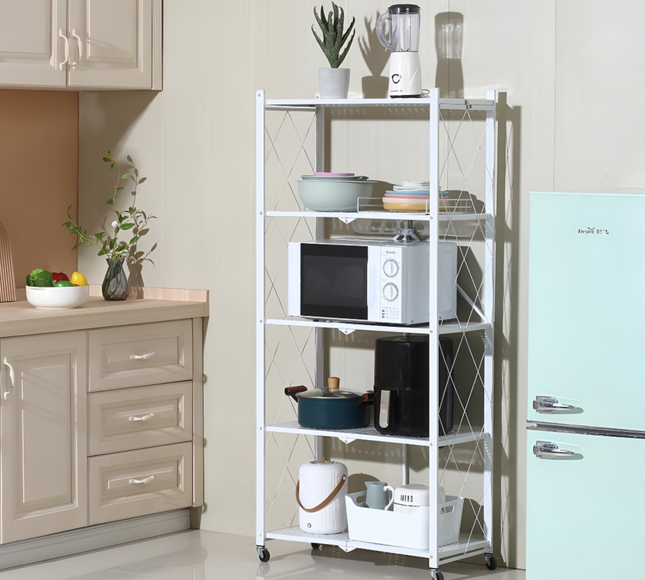 Foldable Kitchen Storage Rack 5 Layer White