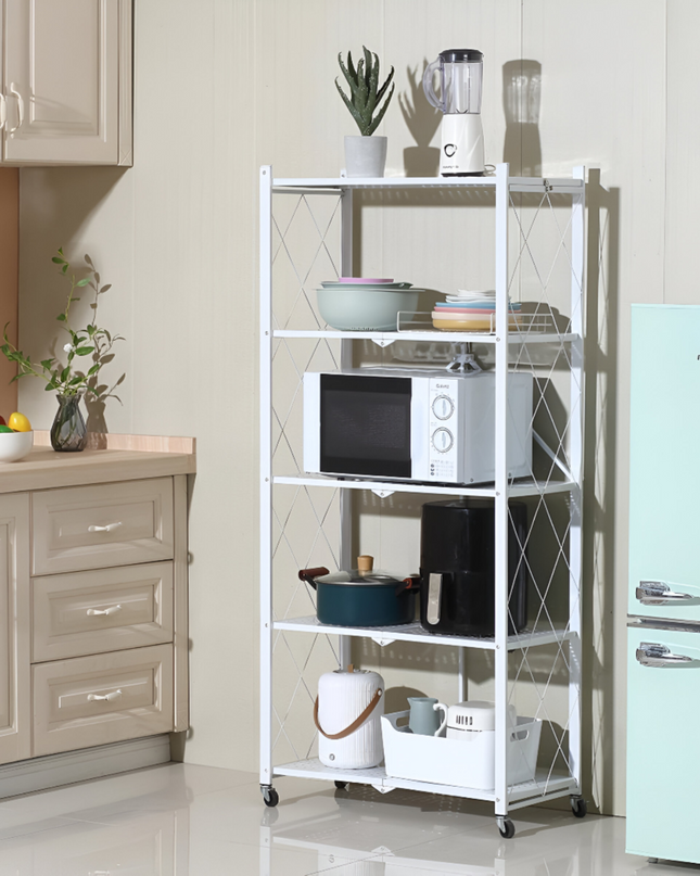 Foldable Kitchen Storage Rack 5 Layer White