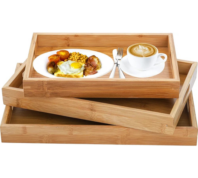 Bamboo Serving Tray Rectangular 3 Set Nd-33893P
