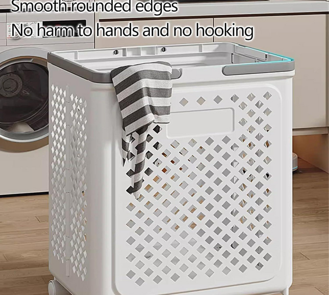 سلة غسيل بلاستيكية قابلة للطي مع عجلات