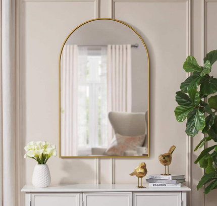 Wall Mounted Arched Golden Frame Mirror