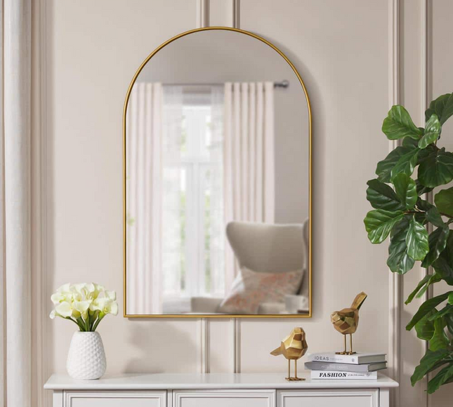 Wall Mounted Arched Golden Frame Mirror