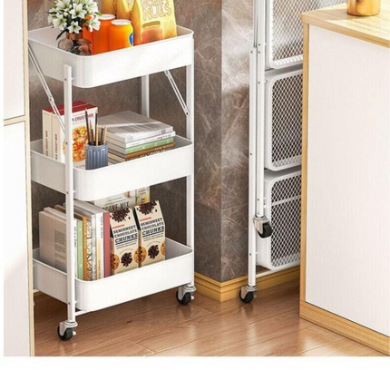 عربة تخزين قابلة للطي بثلاث طبقات مع عجلات