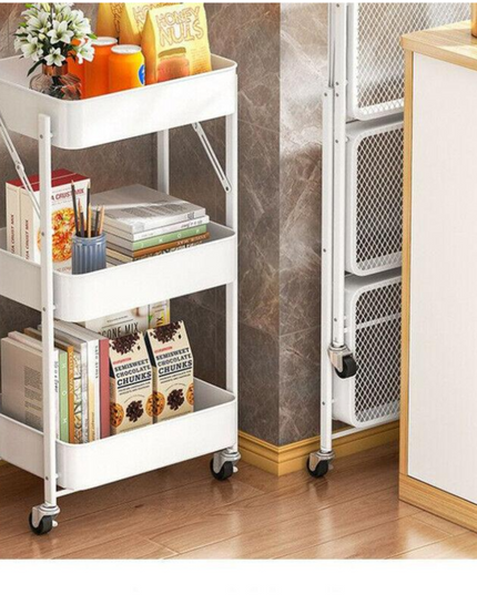3 Tier Foldable Storage Trolley with Wheels