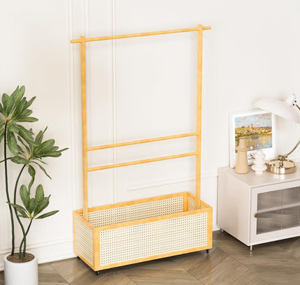 Bamboo Clothes Rack with Basket