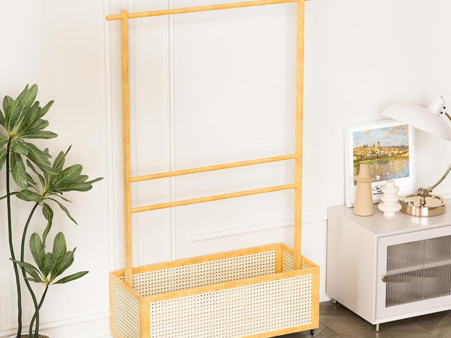 Bamboo Clothes Rack with Basket