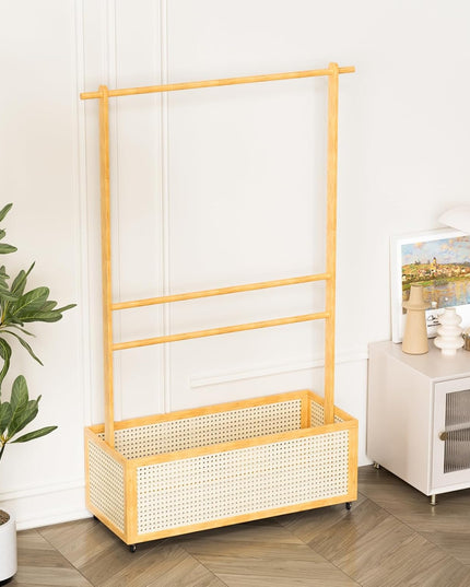 Bamboo Clothes Rack with Basket