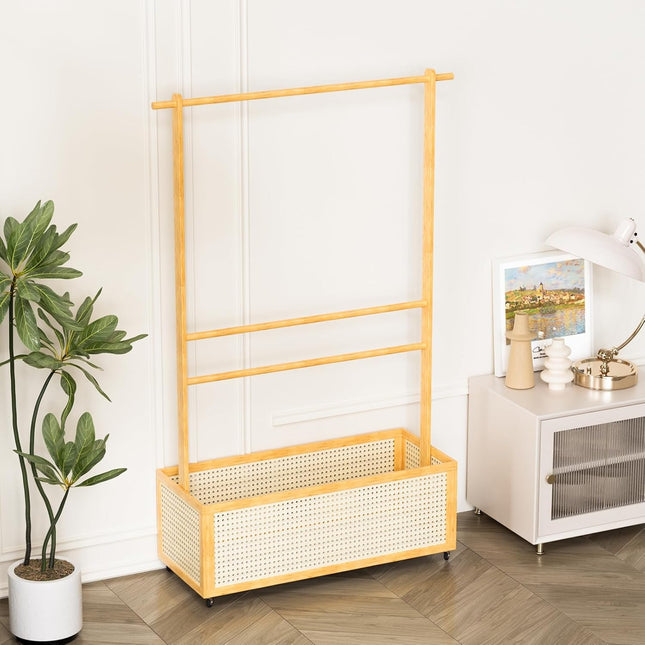 Bamboo Clothes Rack with Basket