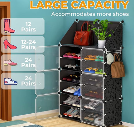 رف أحذية مكون من عمودين و7 طبقات و6 أبواب