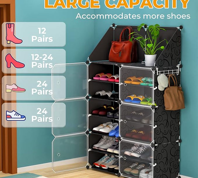 رف أحذية مكون من عمودين و7 طبقات و6 أبواب