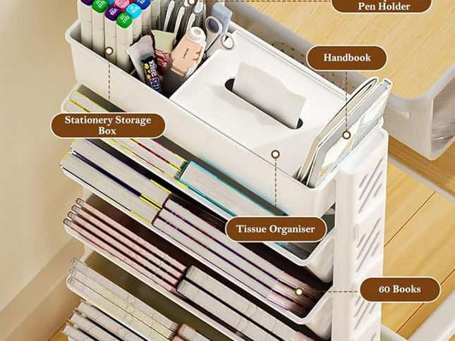 Multilayer Book Shelf with Wheels 5 Tier