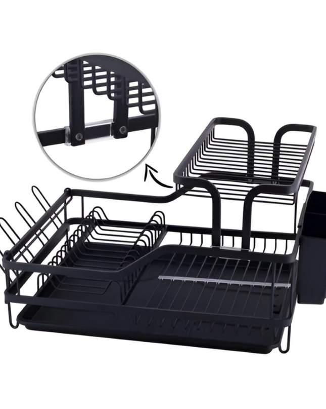 2 Layer Kitchen Stainless Steel Dish Rack black