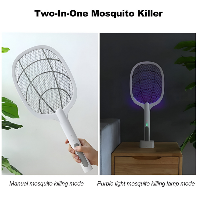 مضرب ذباب كهربائي عالي الطاقة 2 في 1، 3000 فولت، قابل لإعادة الشحن عبر USB