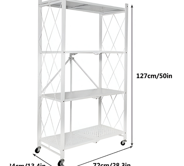 رف تخزين مطبخ قابل للطي مكون من 4 طبقات - أبيض