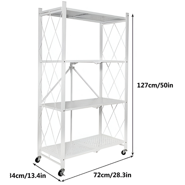 رف تخزين مطبخ قابل للطي مكون من 4 طبقات - أبيض