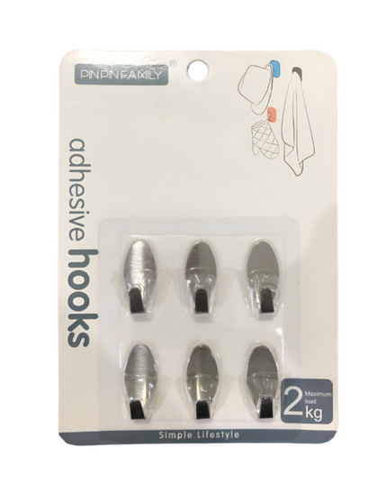 Adhesive Stainless steel Hooks 6pcs