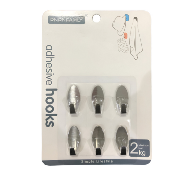 خطافات لاصقة من الفولاذ المقاوم للصدأ، 6 قطع