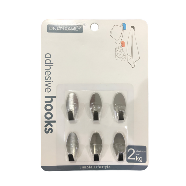 خطافات لاصقة من الفولاذ المقاوم للصدأ، 6 قطع