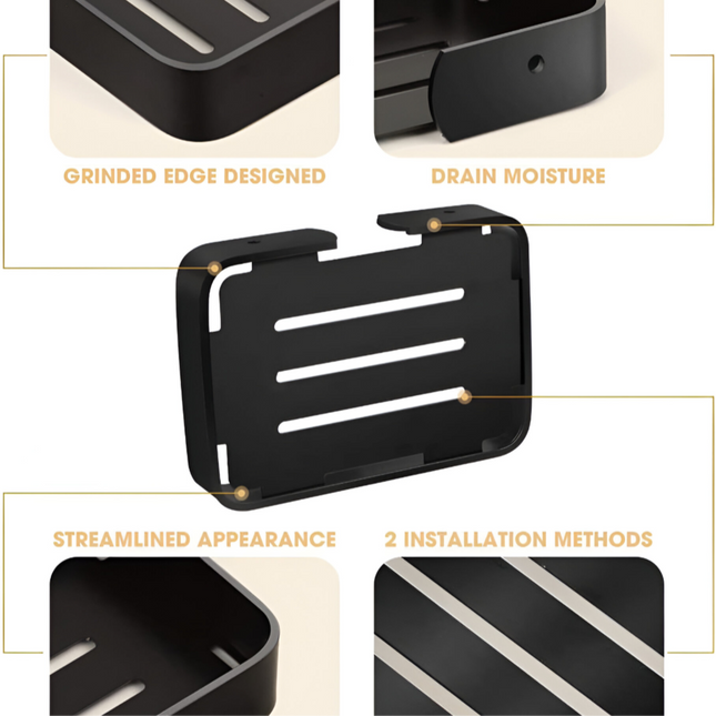 حامل صابون من الفولاذ المقاوم للصدأ مثبت على الحائط باللون الأسود