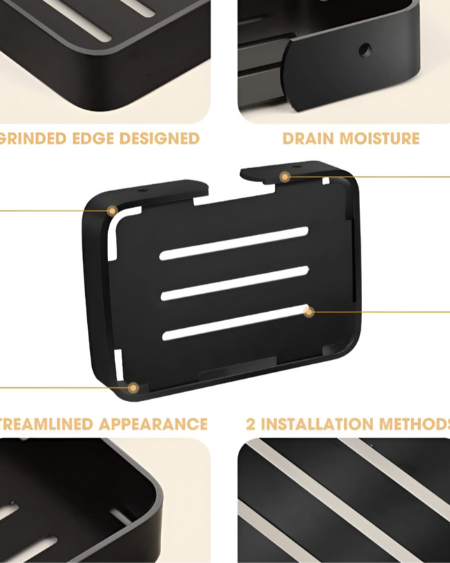 حامل صابون من الفولاذ المقاوم للصدأ مثبت على الحائط باللون الأسود