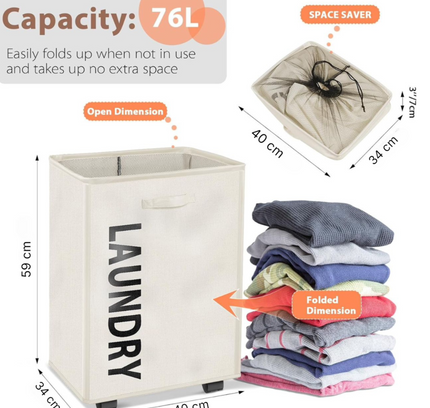 سلة غسيل قابلة للطي مع عجلات