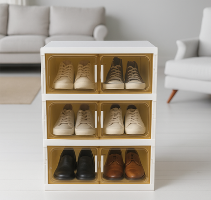 رف أحذية تلسكوبي مكون من عمودين وثلاث طبقات