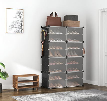 رف أحذية مكون من عمودين و8 طبقات و8 أبواب