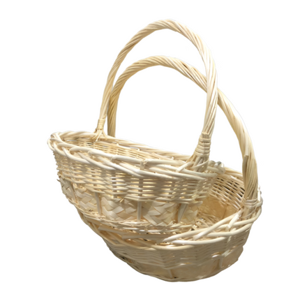 مجموعة سلة هدايا من الخيزران بيضاوية الشكل مكونة من قطعتين