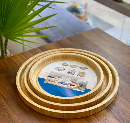 Round Bamboo Serving Trays Set 3Pcs